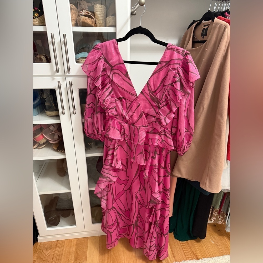 NWT Ted Baker Size 2 Pink Midi Pinafore Dress with Tie Waist